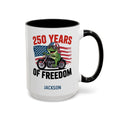 Personalized 250 Years of Freedom frog biker mug black accent 15oz right side view