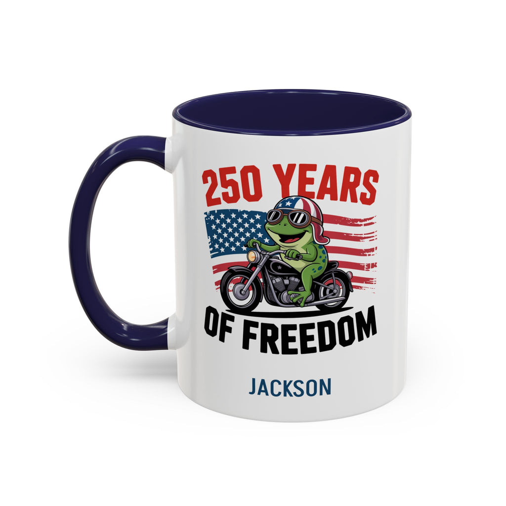 Personalized 250 Years of Freedom frog mug navy accent 11oz right side view