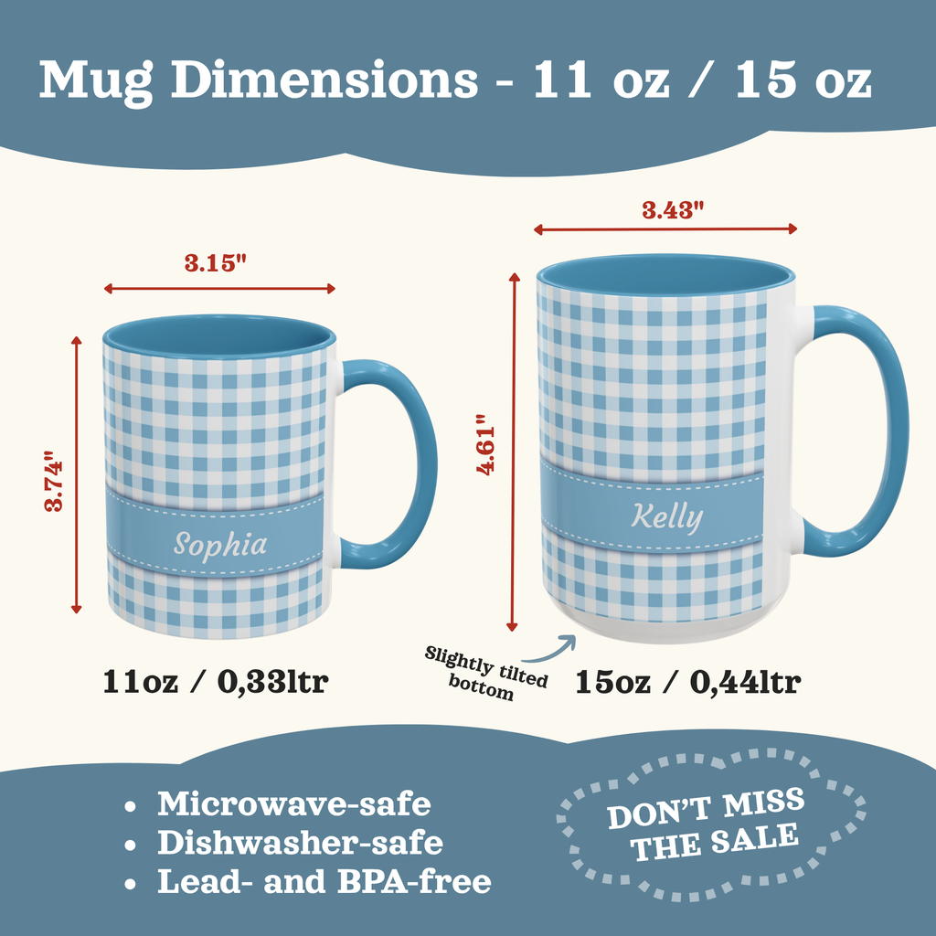 Personalized Gingham Blue Summer Mug, back view