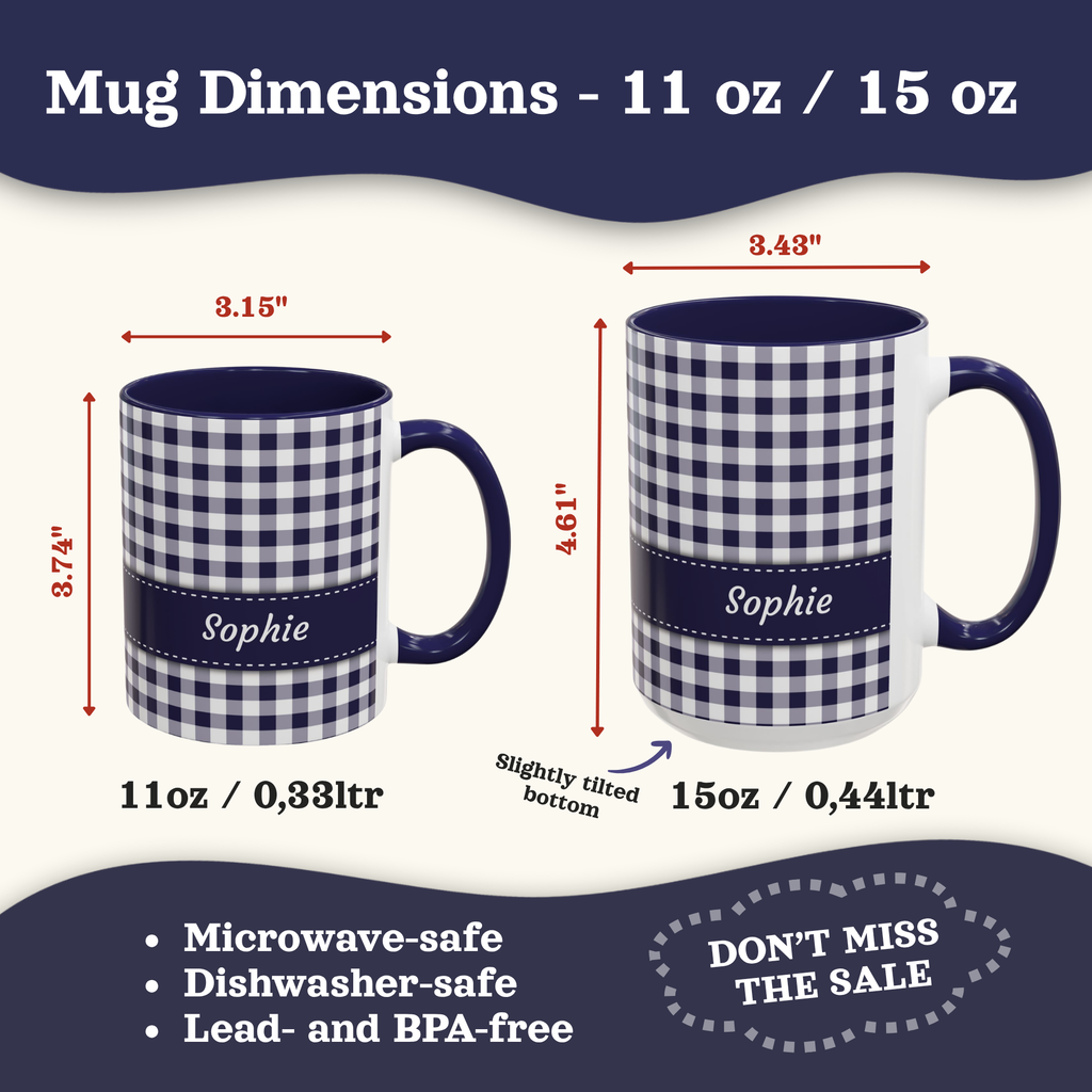 Personalized Gingham Navy Summer Mug, back view