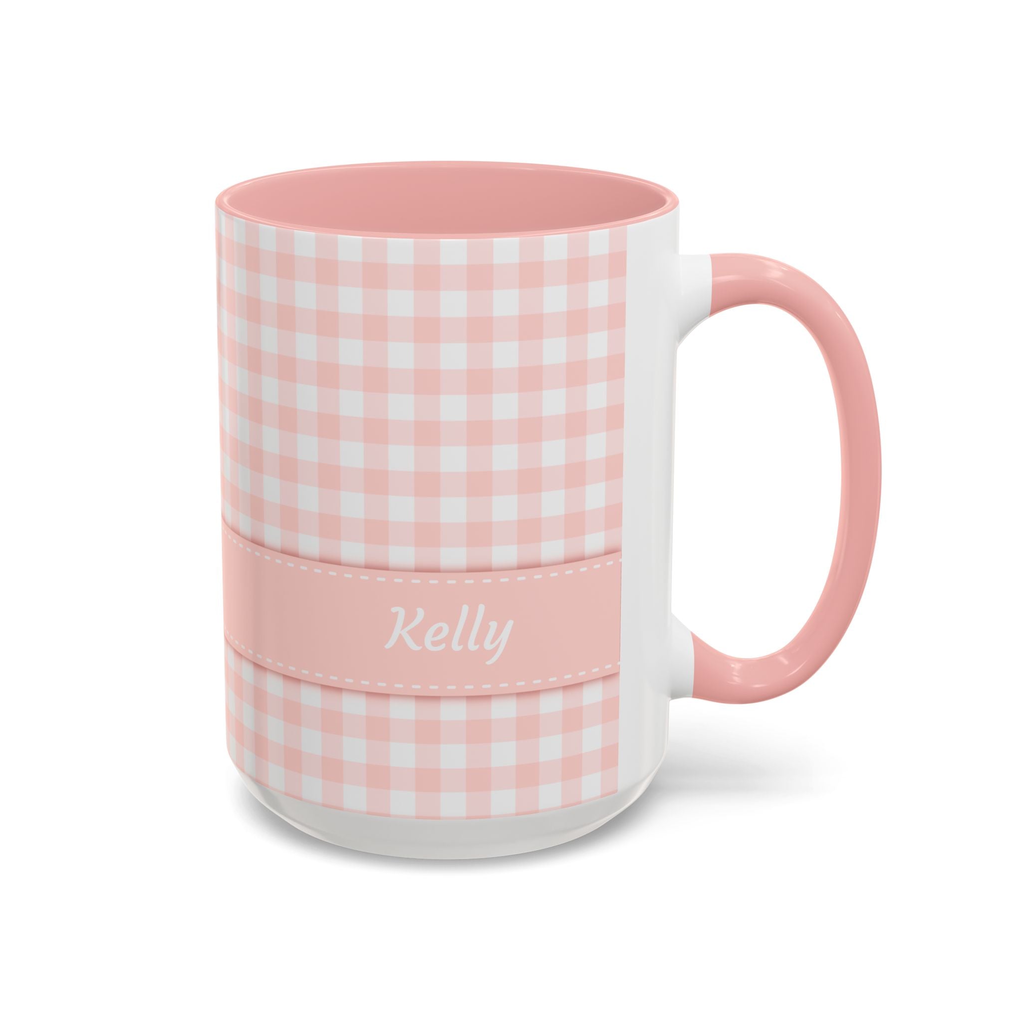 Personalized Gingham Pink Summer Mug, right side view