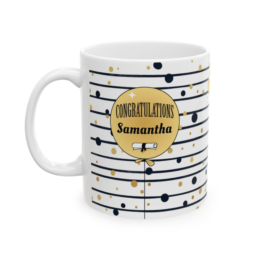 Personalized graduation mug gold balloon design 15oz left side view