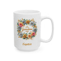 Personalized Grandma white mug gold floral wreath design 15oz right side view custom name