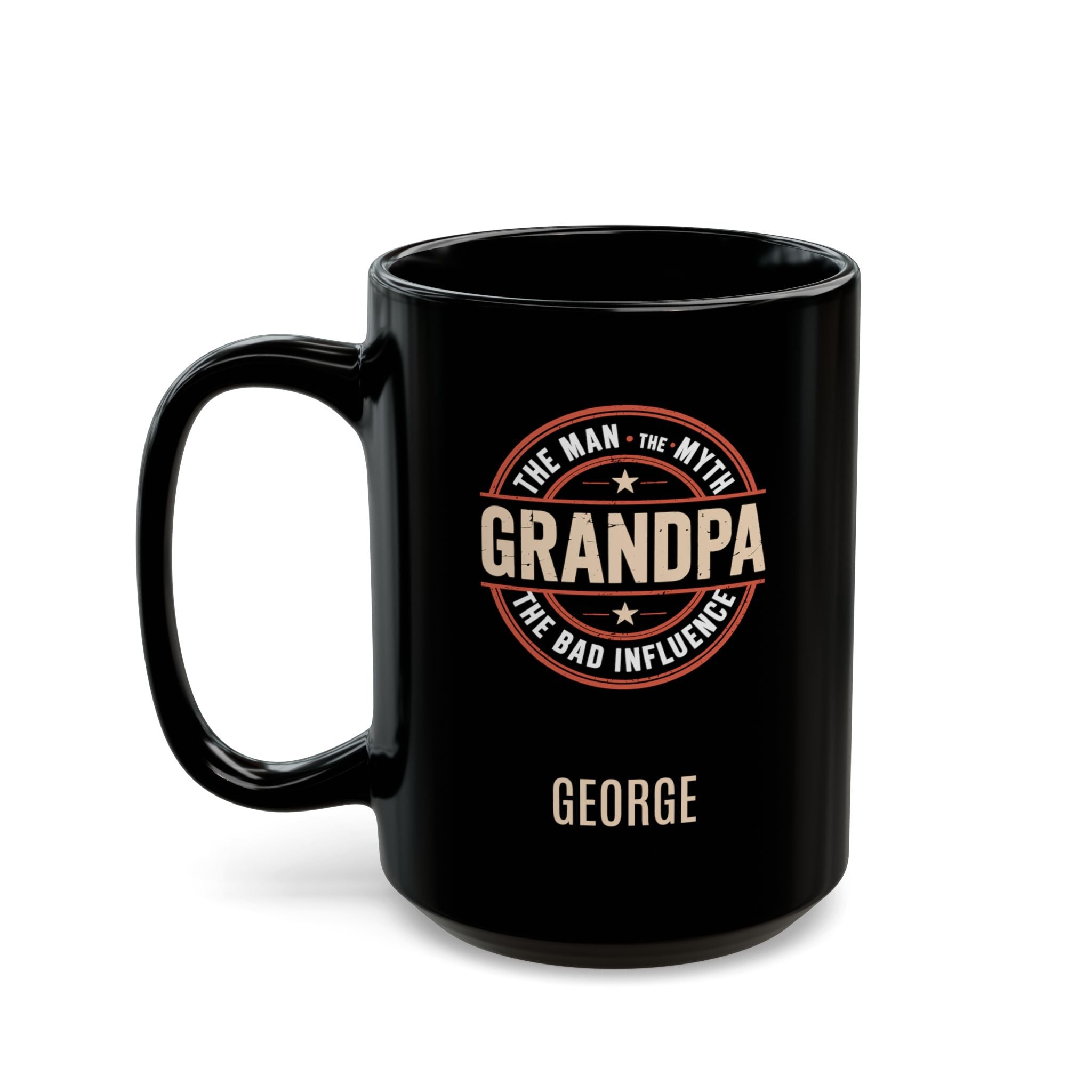 Personalized grandpa black glossy mug 15oz left side view