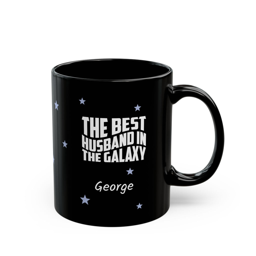 Personalized husband black glossy mug 11oz right side view