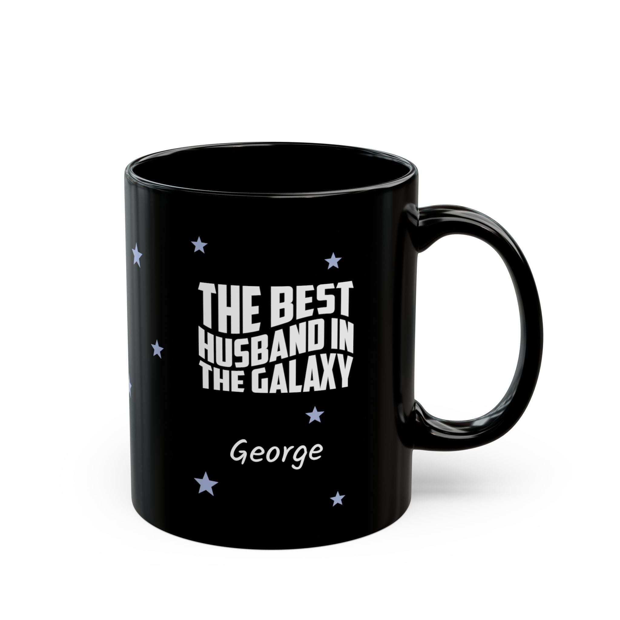 Personalized husband black glossy mug 11oz right side view
