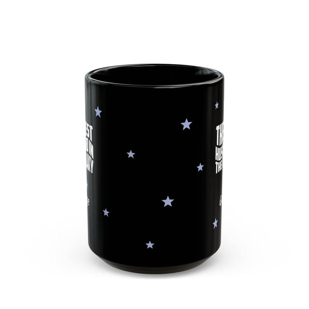 Personalized husband black glossy mug 15oz right side view custom name