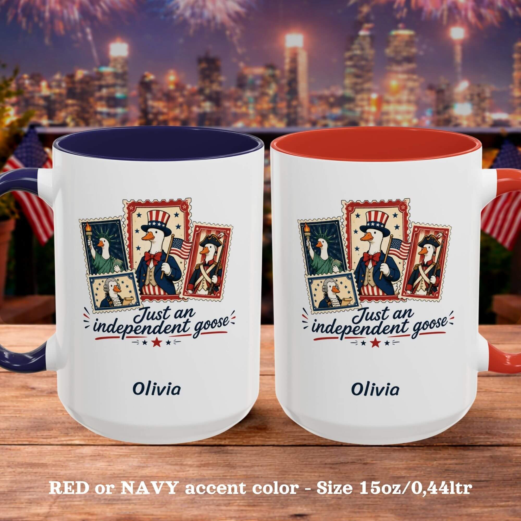 Personalized Just an Independent Goose mug lifestyle photo patriotic gift idea