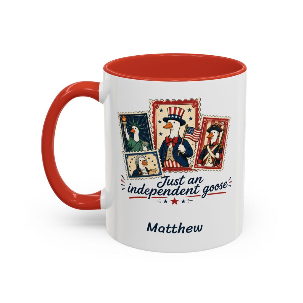 Personalized Just an Independent Goose red accent mug 11oz left side view