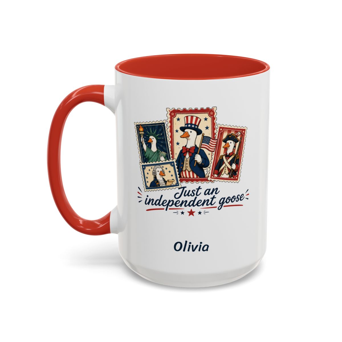 Personalized Just an Independent Goose red accent mug 15oz left side view