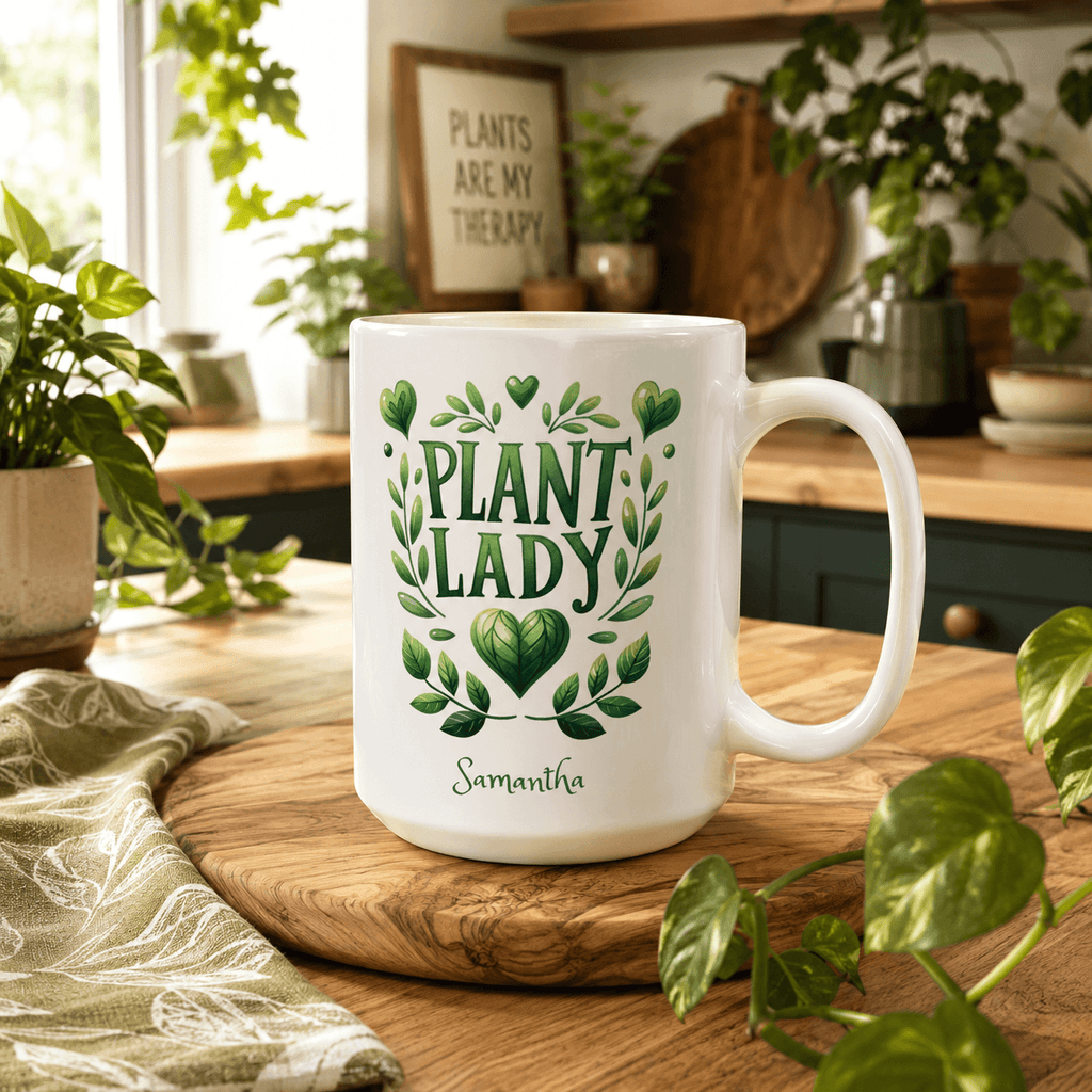 Personalized Plant Lady botanical mug lifestyle mockup gift for her