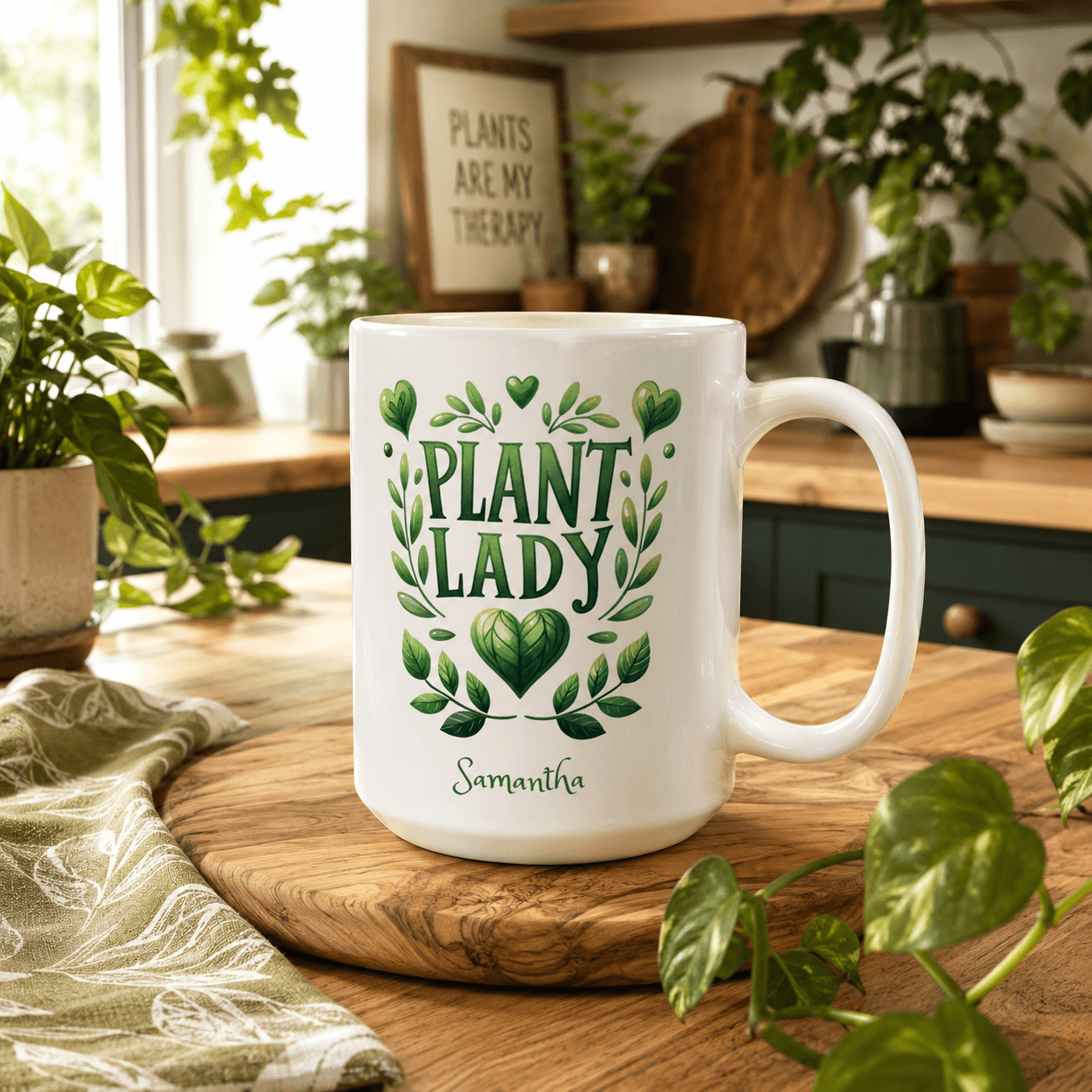 Personalized Plant Lady botanical mug lifestyle mockup gift for her