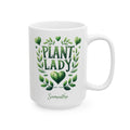 Personalized Plant Lady white mug 15oz right side view botanical leaf heart design custom name