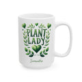 Personalized Plant Lady white mug 15oz right side view botanical leaf heart design custom name