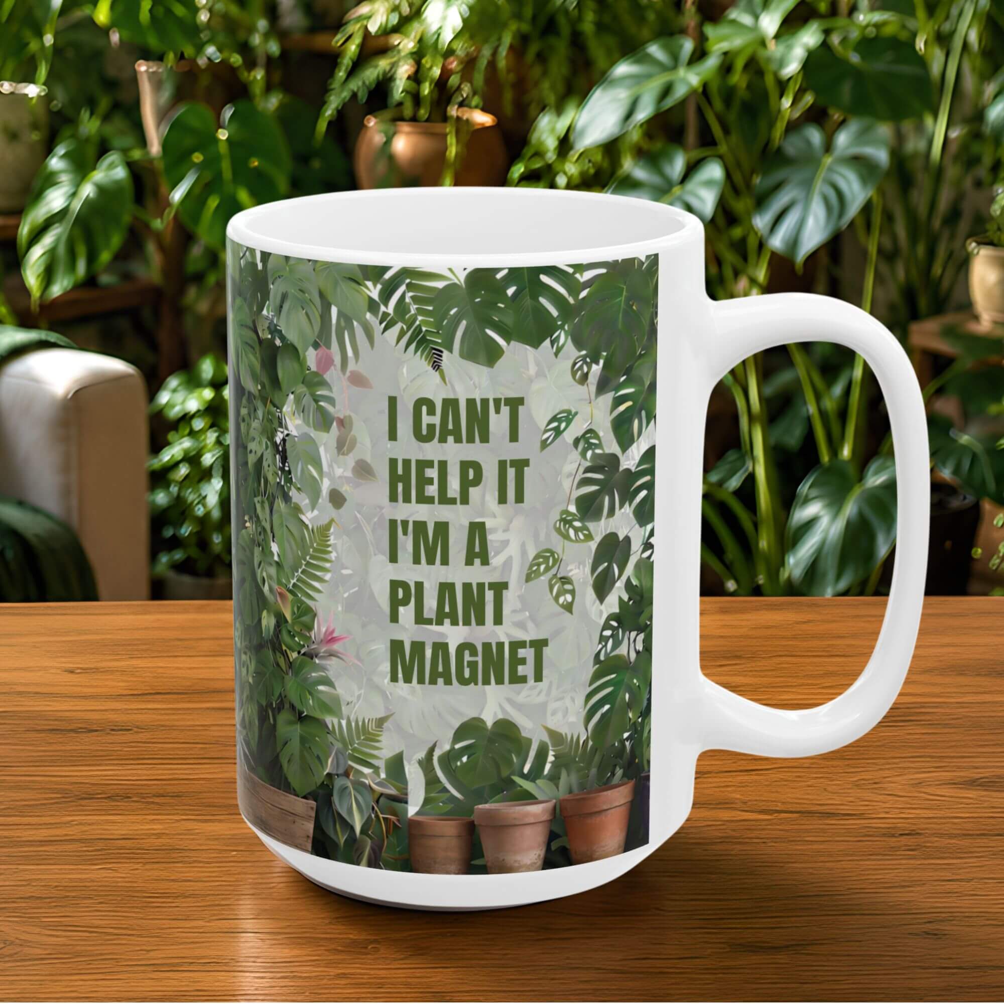 Personalized I'm a Plant Magnet white mug lifestyle photo