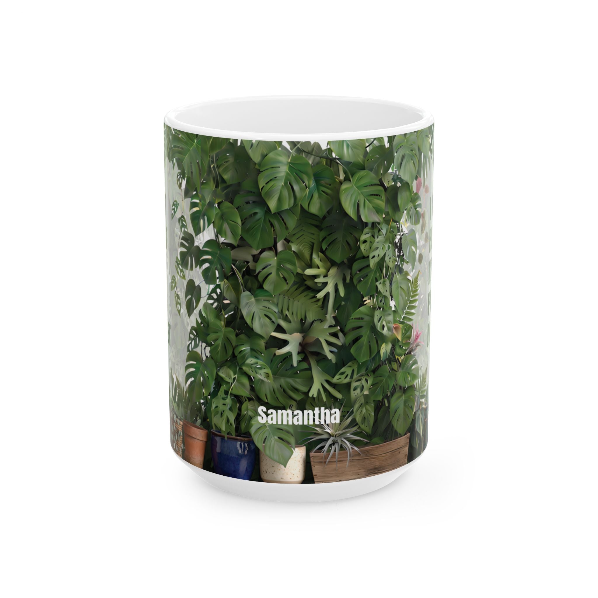 Personalized Plant Magnet mug 15oz left side view monstera design