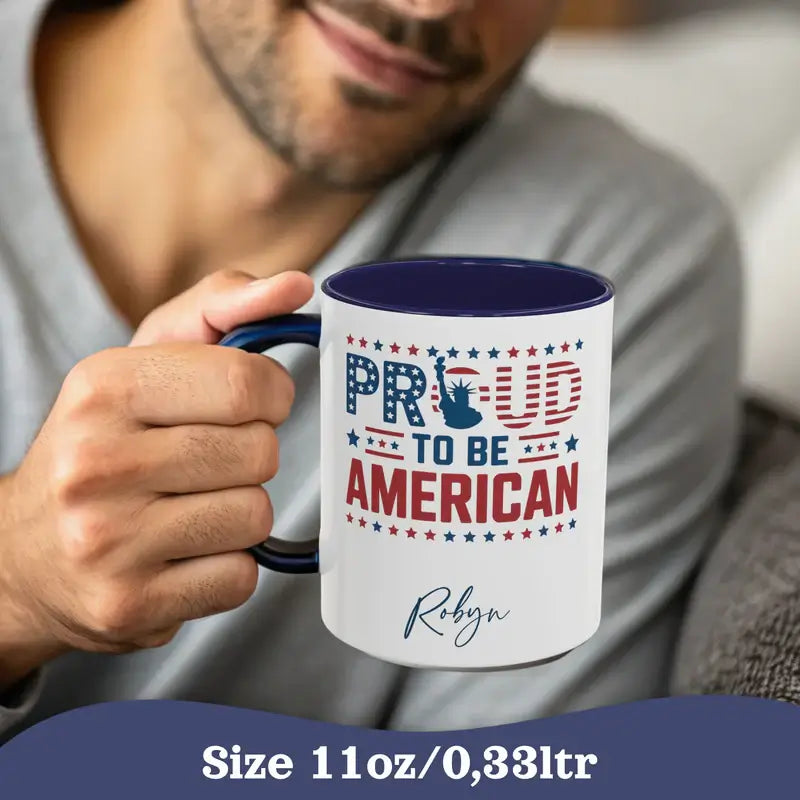 Personalized Proud to be American mug USA 250 lifestyle shot