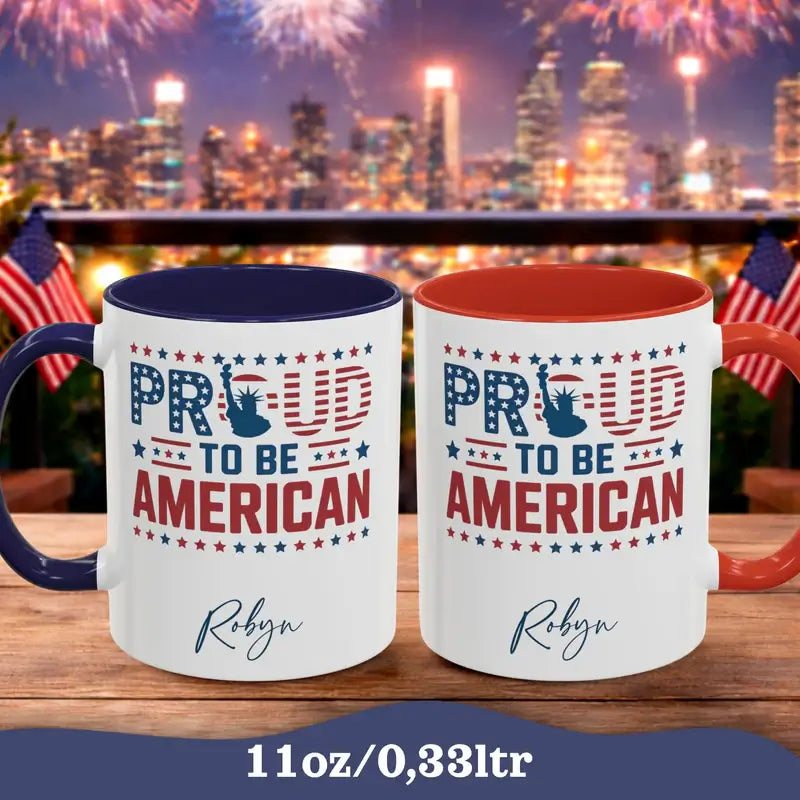 Custom name patriotic American accent mug lifestyle photo