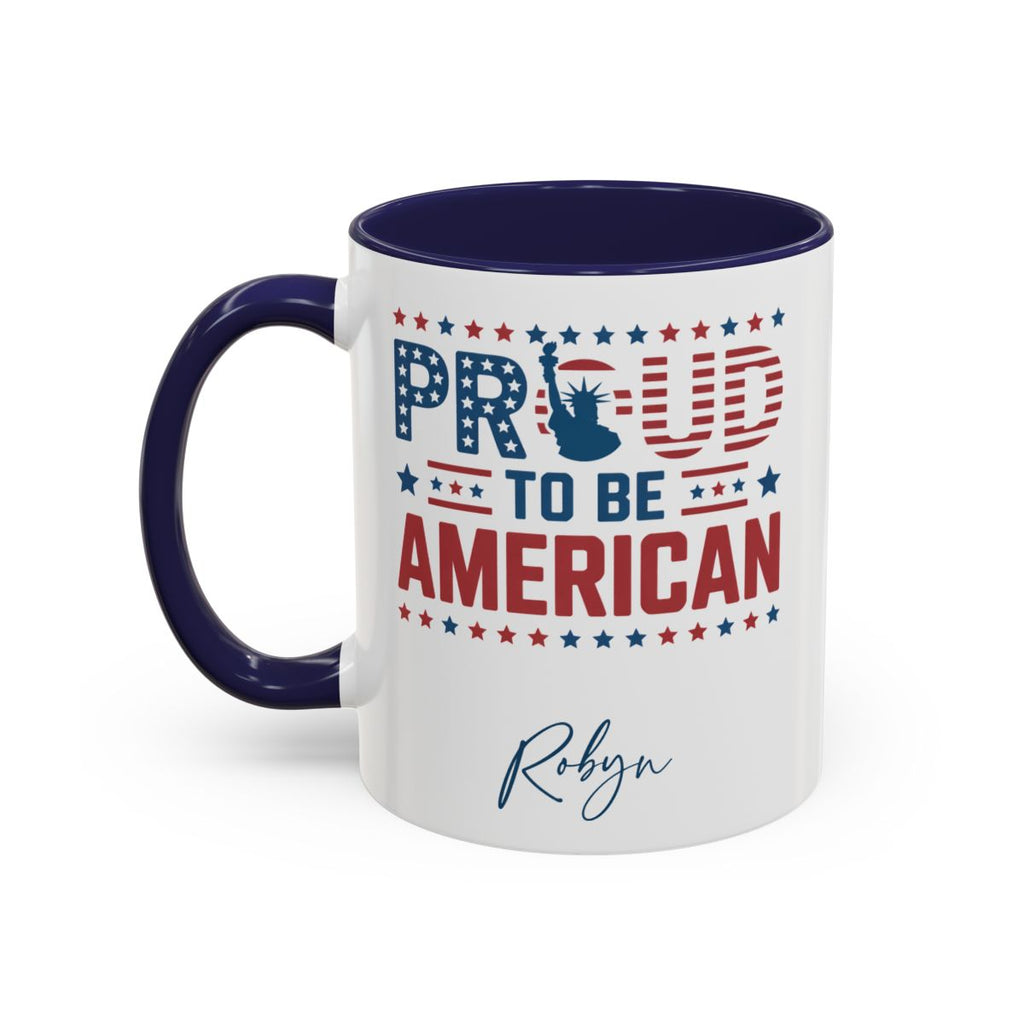Personalized Proud to be American navy accent mug 11oz left side view