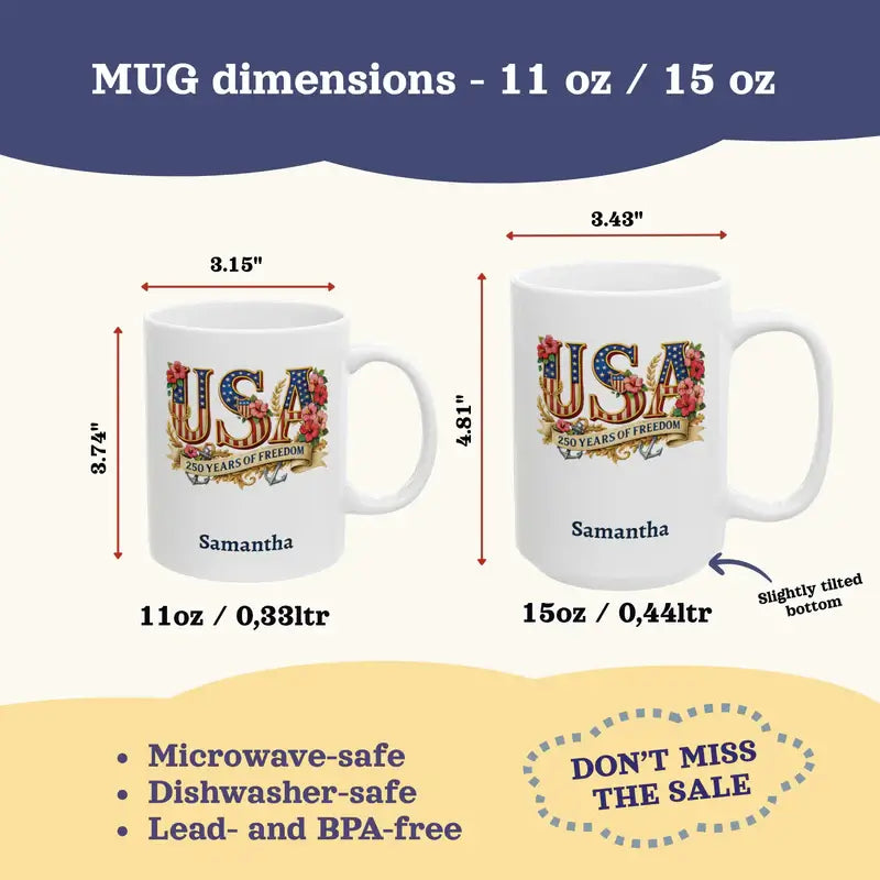 Personalized USA 250 floral patriotic mug lifestyle mockup