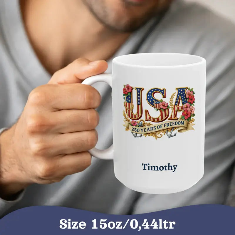 Personalized patriotic USA mug floral design 4th of July gift