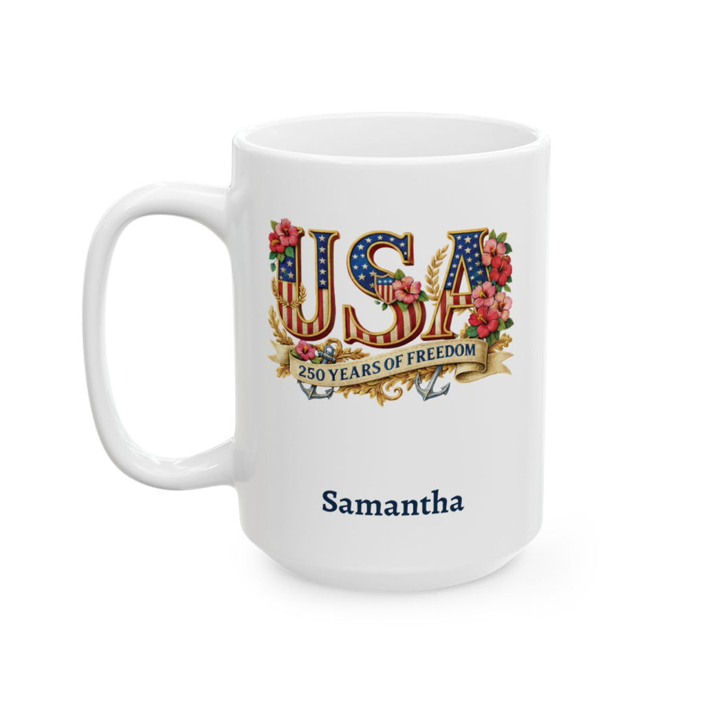 Personalized USA 250 Years of Freedom white mug 15oz left side view