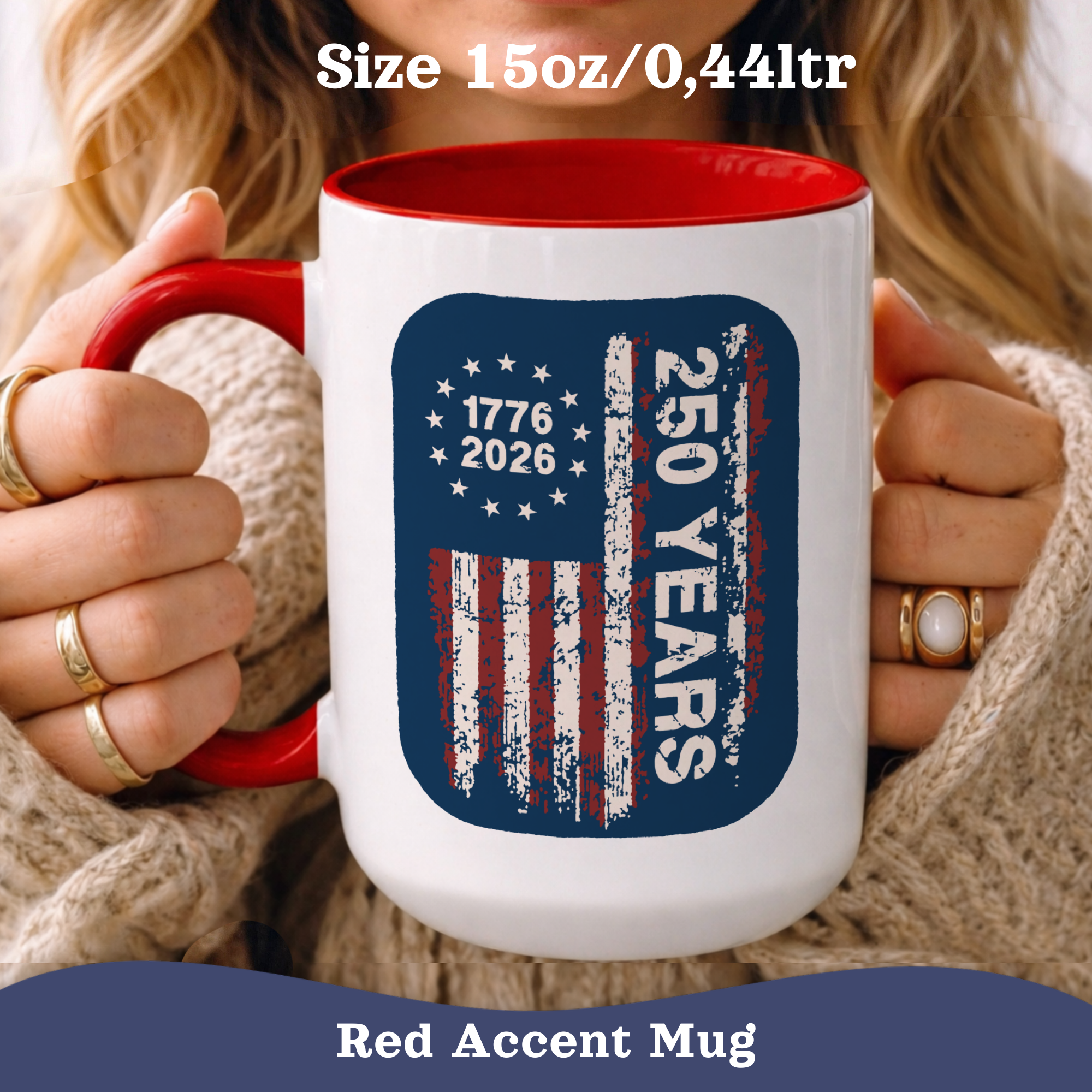 Personalized Vintage American Flag Mug, lifestyle photo, 4th of July table setting