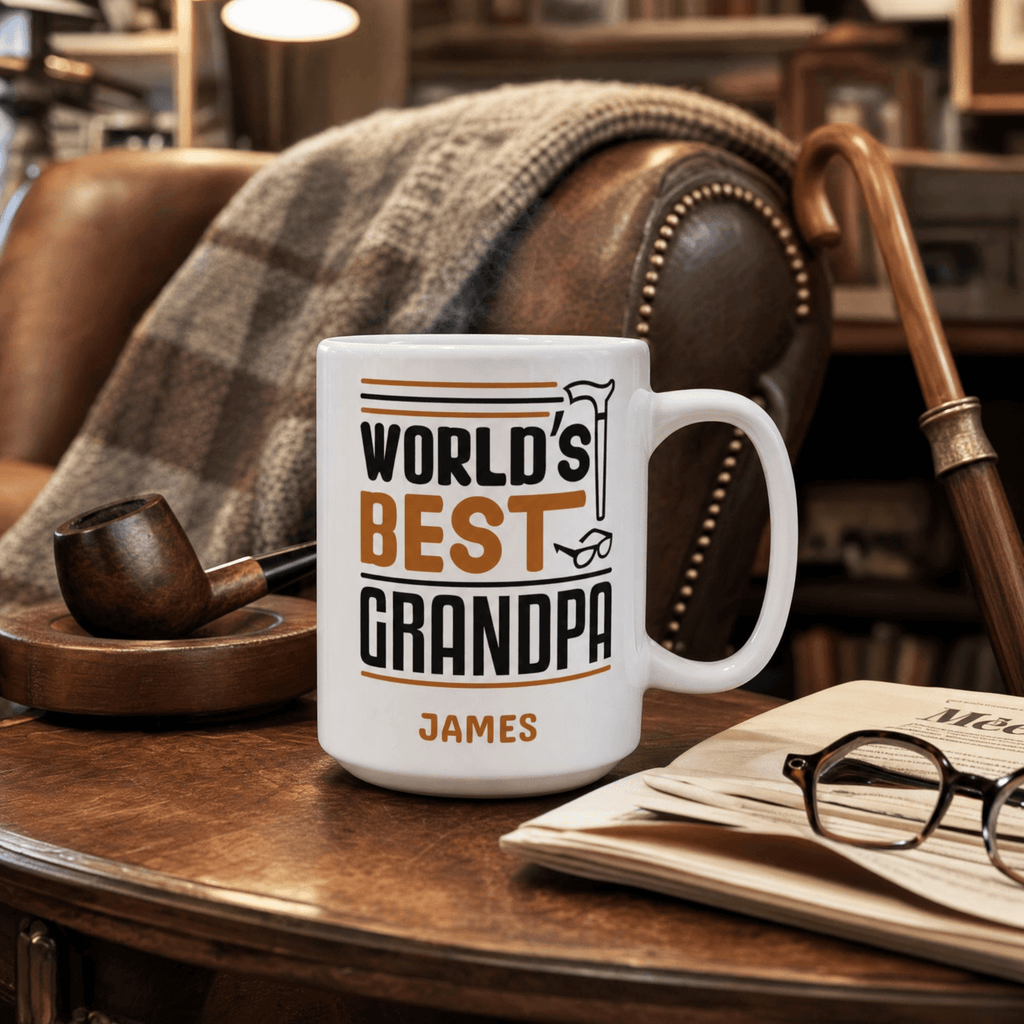 Personalized grandpa white mug birthday gift lifestyle photo
