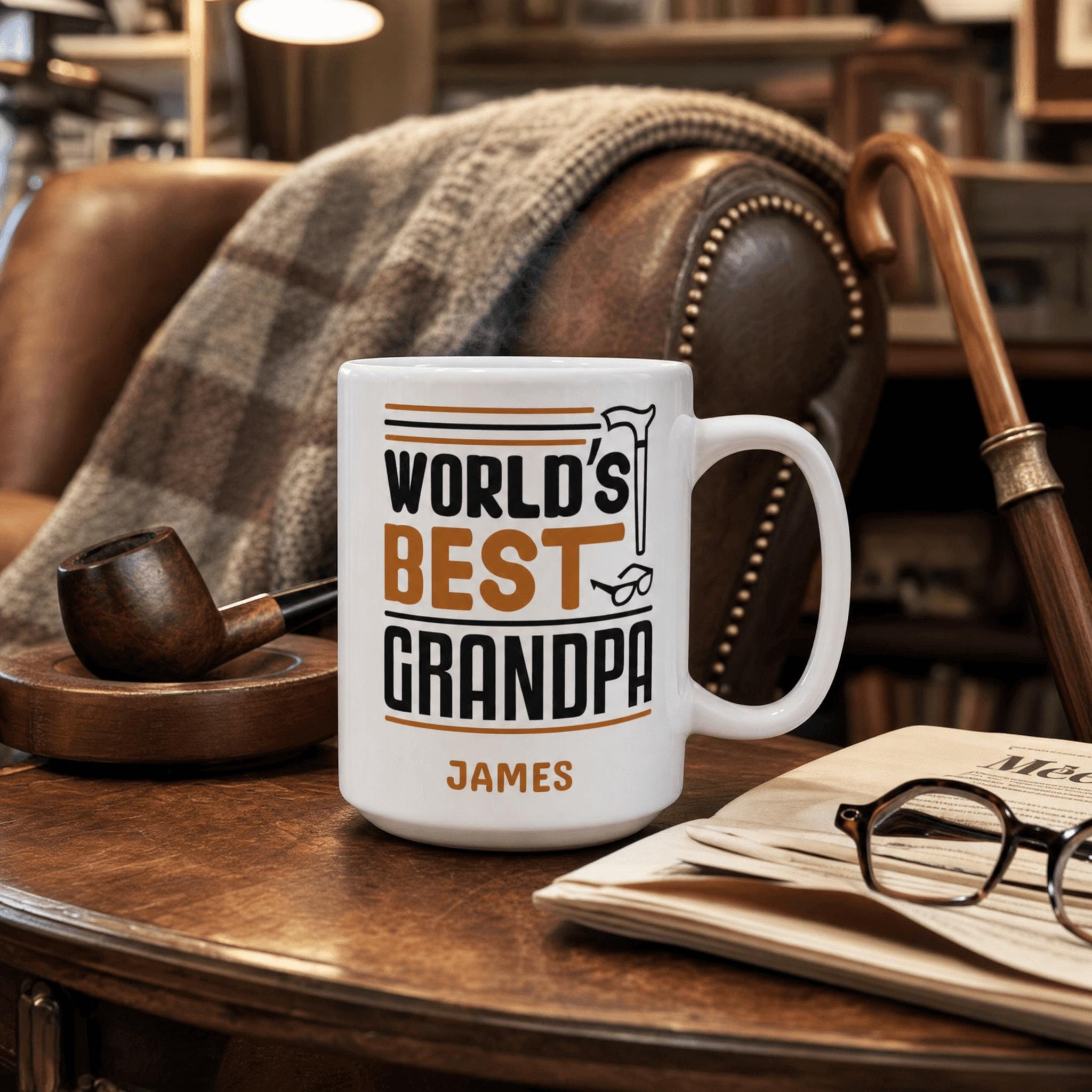 Personalized grandpa white mug birthday gift lifestyle photo